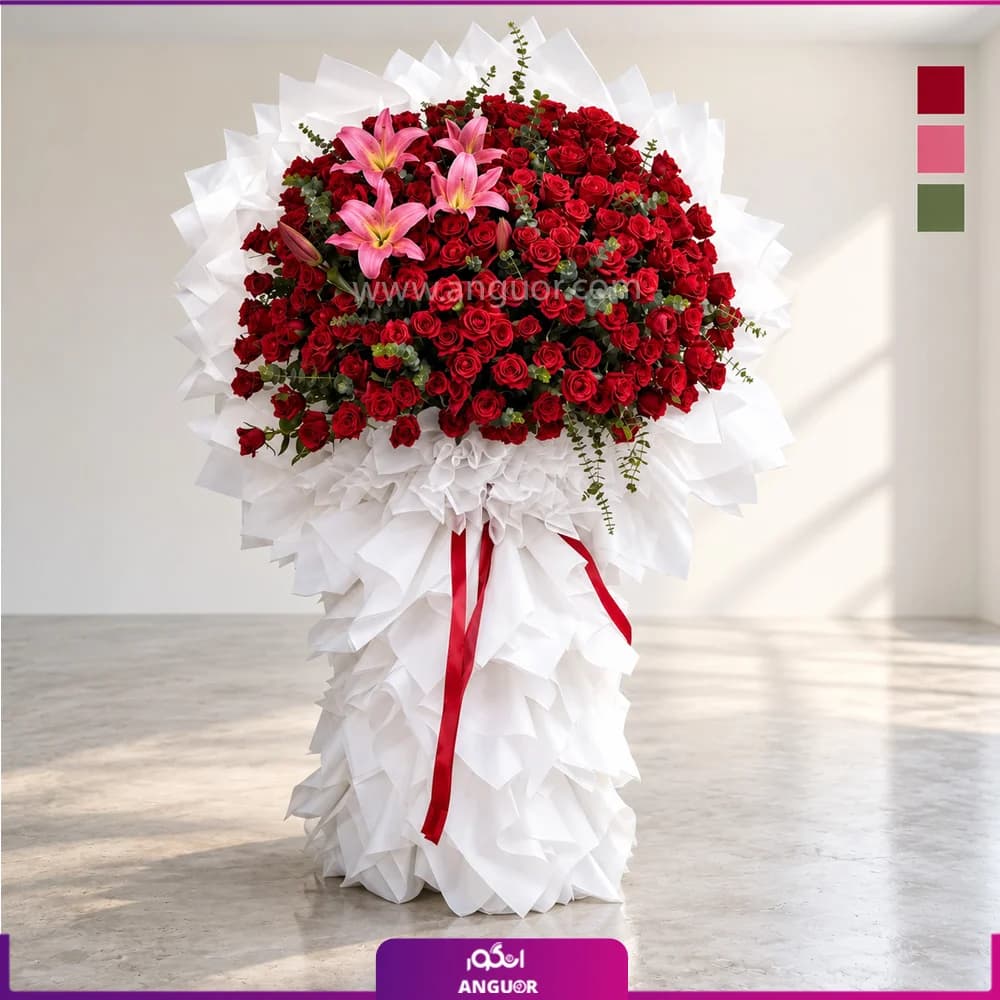 دسته گل قدی رز قرمز؛ شیک و رسمی — تصویر ۴