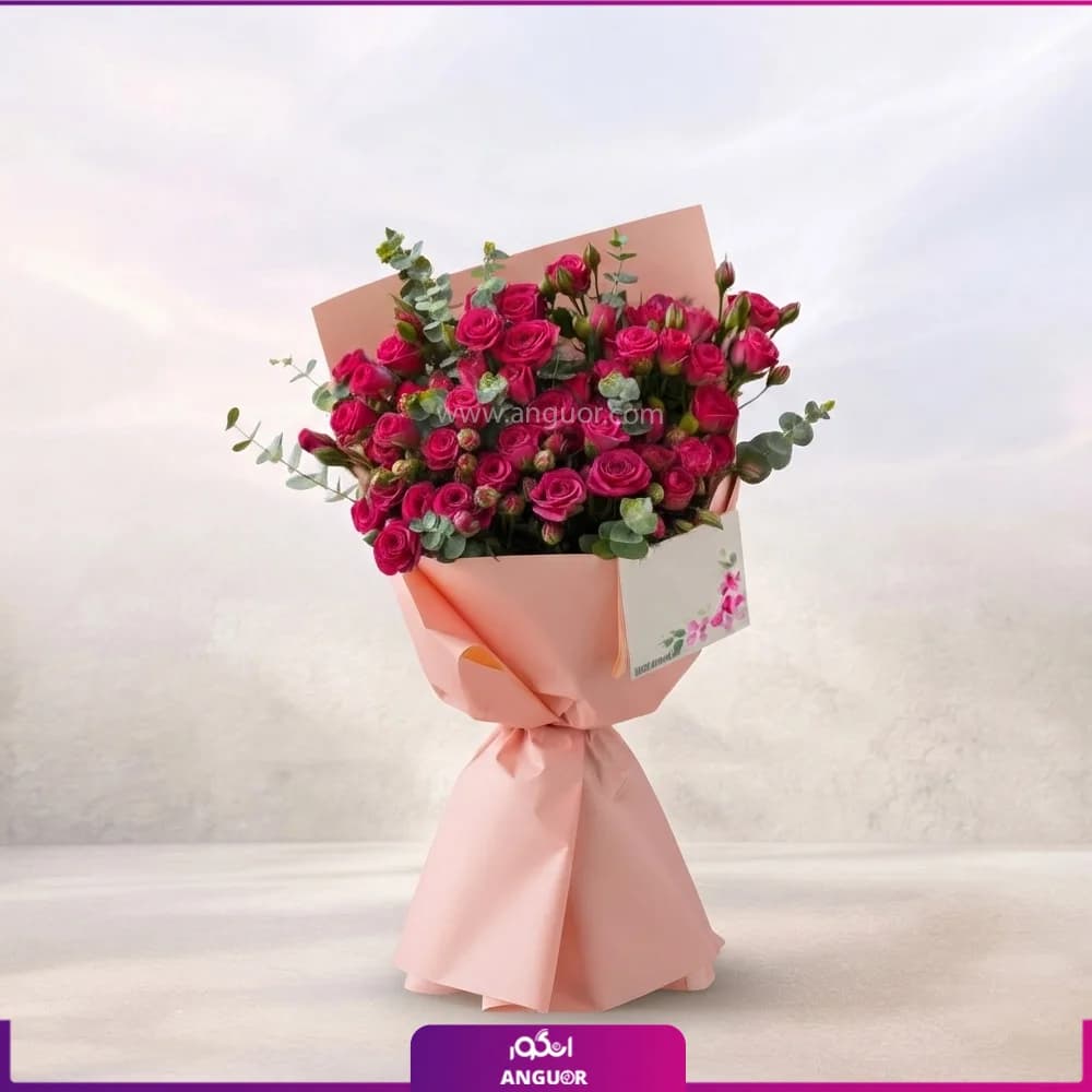 دسته گل رز مینیاتوری صورتی (15 شاخه)