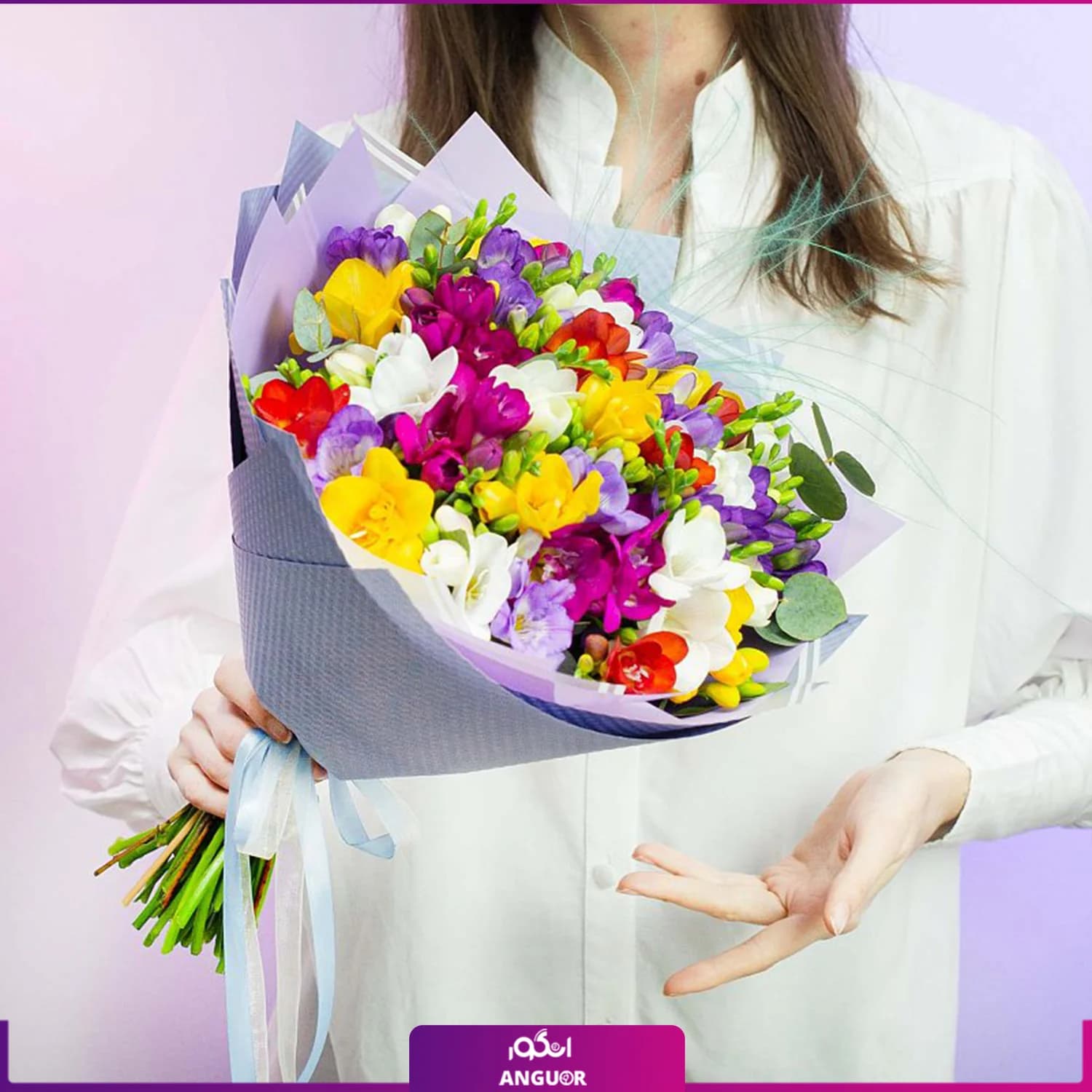 دسته گل فرزیا 37 شاخه ای رنگارنگ — تصویر ۳