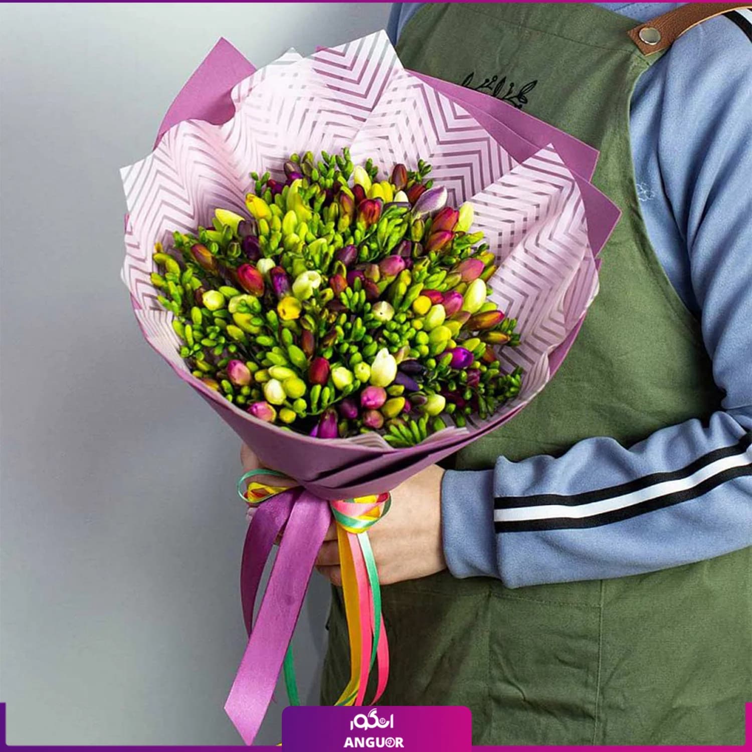 دسته گل فرزیا 50 شاخه ای رنگارنگ — تصویر ۲