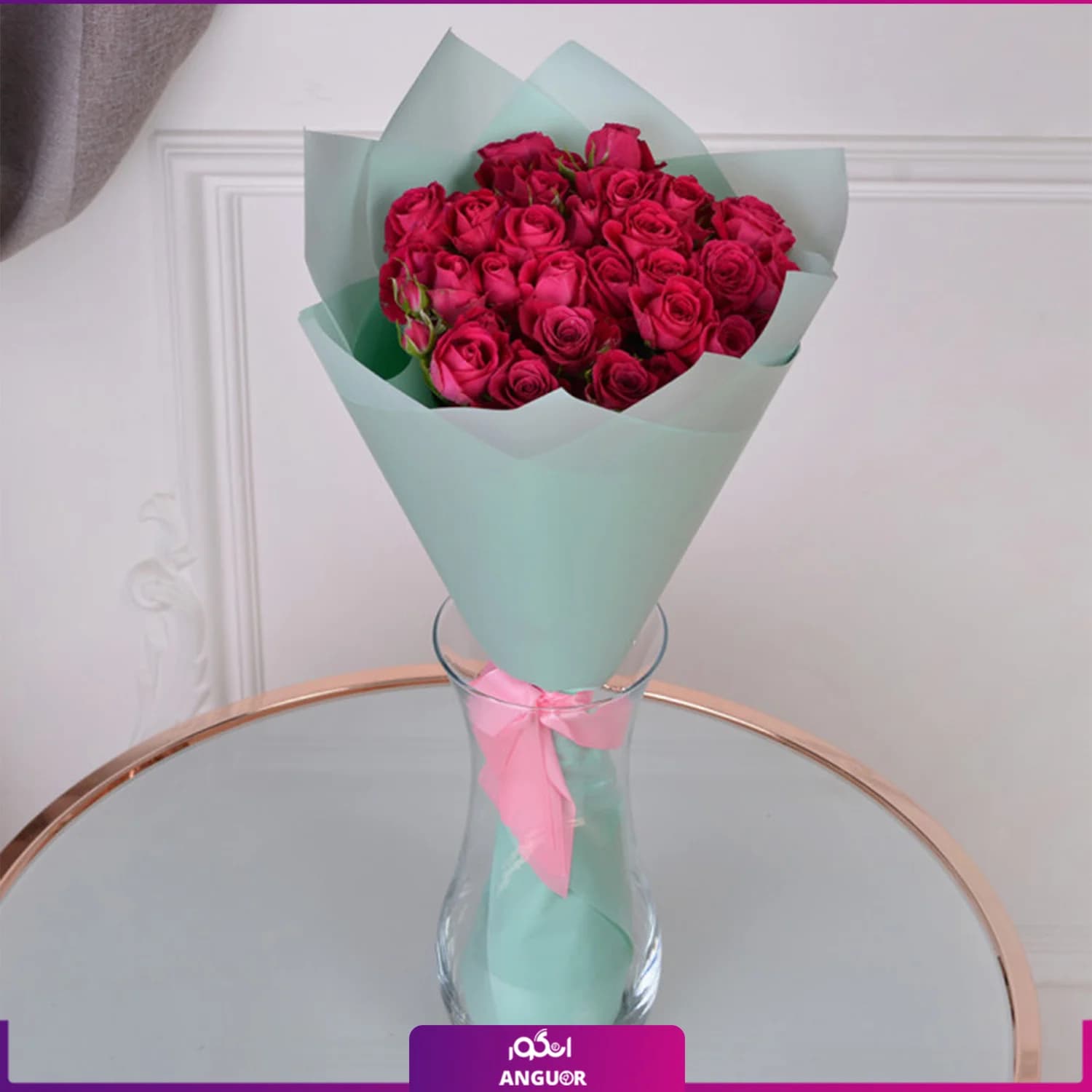 دسته گل ترکیبی رز و رز مینیاتوری صورتی — تصویر ۲