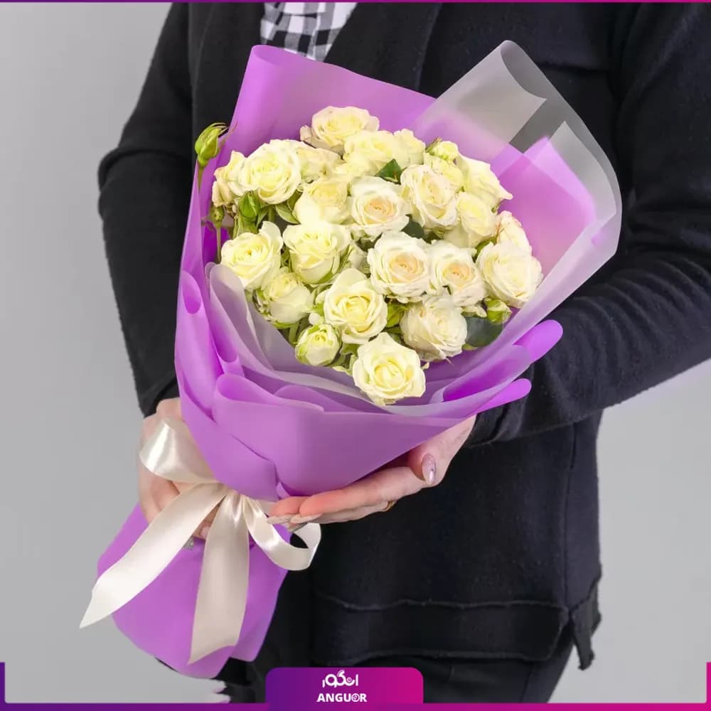دسته گل رز مینیاتوری سفید و رز