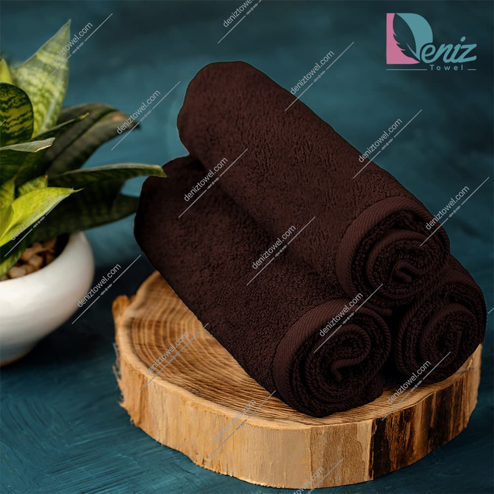 حوله دستی بسته سه عددی ساده رنگ قهوه ای — تصویر ۲