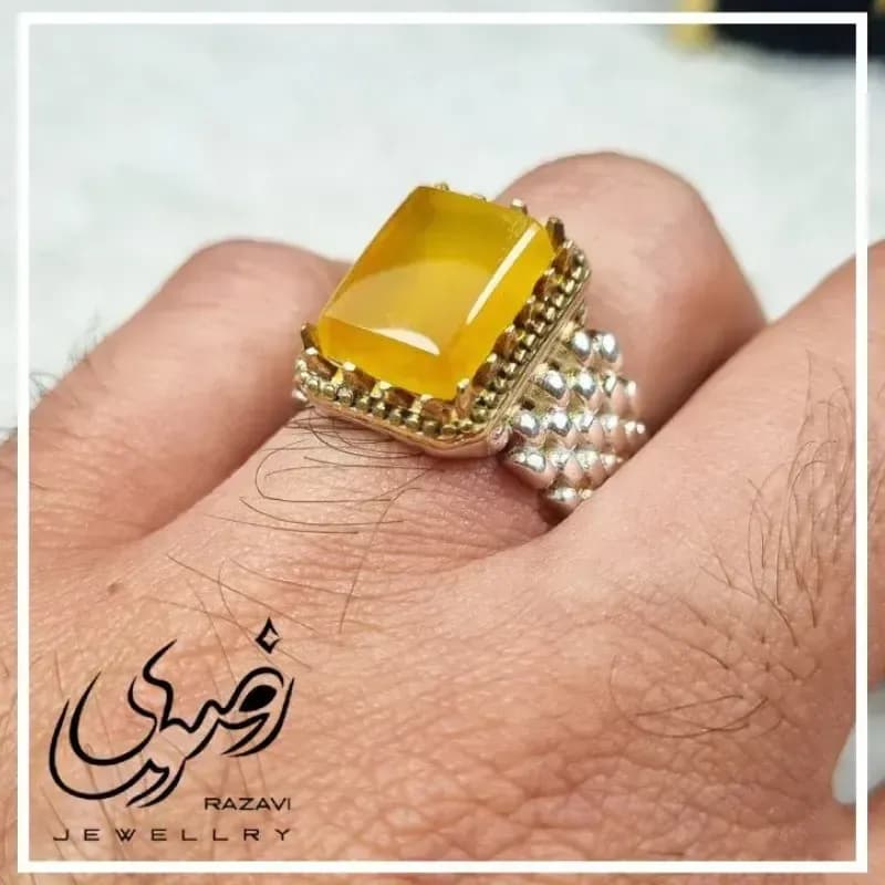 انگشتر نقره مردانه طرح زنجیر با نگین شرف الشمس — تصویر ۲