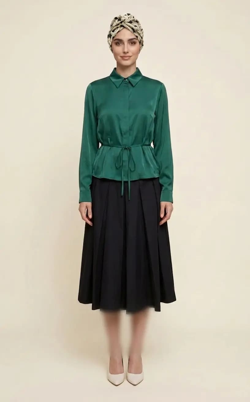 شومیز زنانه یقه برگردان کمردار آستین بلند nevado کد 405012091888 — تصویر ۷