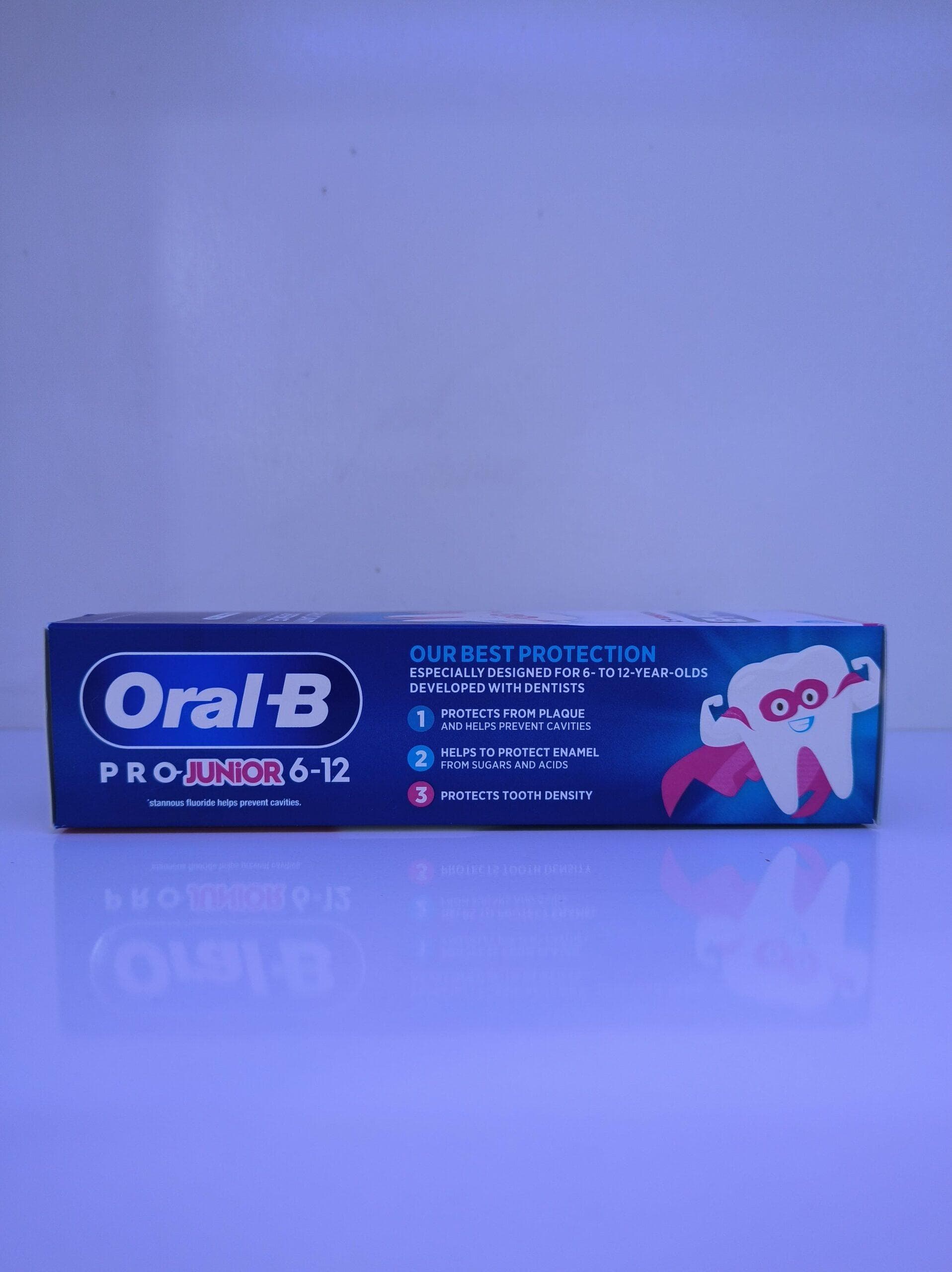 خمیر دندان کودک پرو جونیور Oral-B بالای ۶ سال بدون قند و استحکام بخش دندان حجم ۷۵ میلی — تصویر ۸