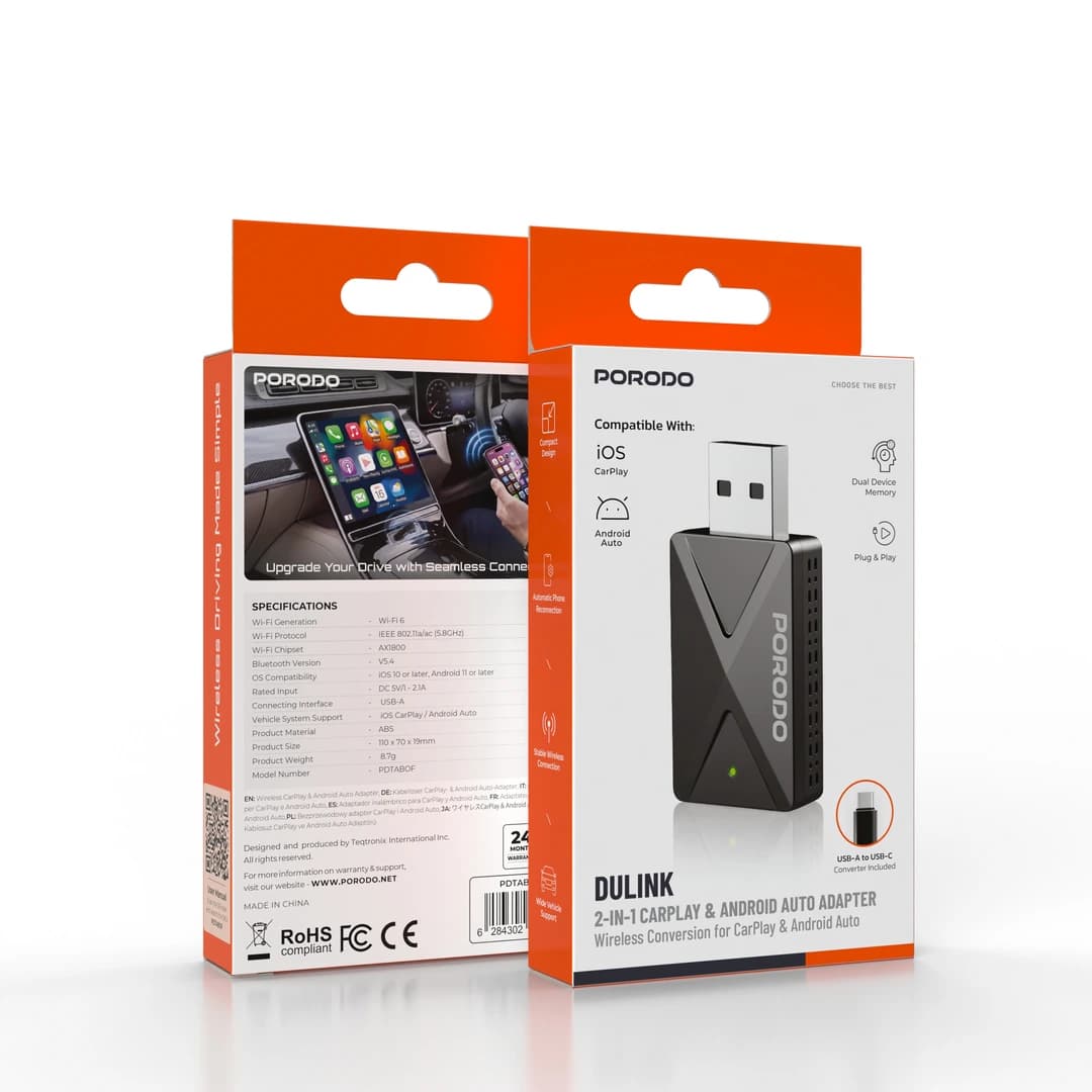 آداپتور بیسیم CarPlay و Android Auto پرودو Dulink دو در یک مدل PDTABOFBK — تصویر ۴