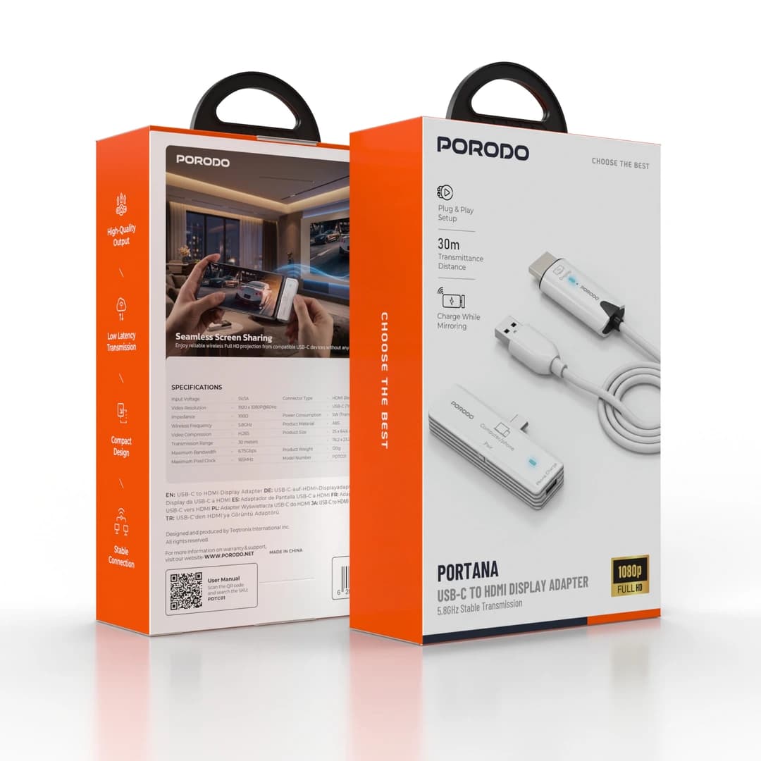 آداپتور انتقال تصویر USB-C به HDMI بیسیم پرودو Portana مدل PDTC01WH — تصویر ۲