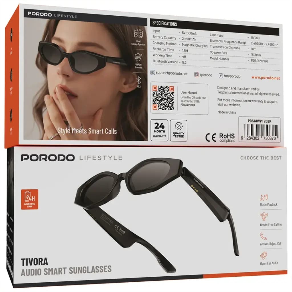 عینک آفتابی هوشمند پرودو مدل Tivora PDSGUVP120BK — تصویر ۸