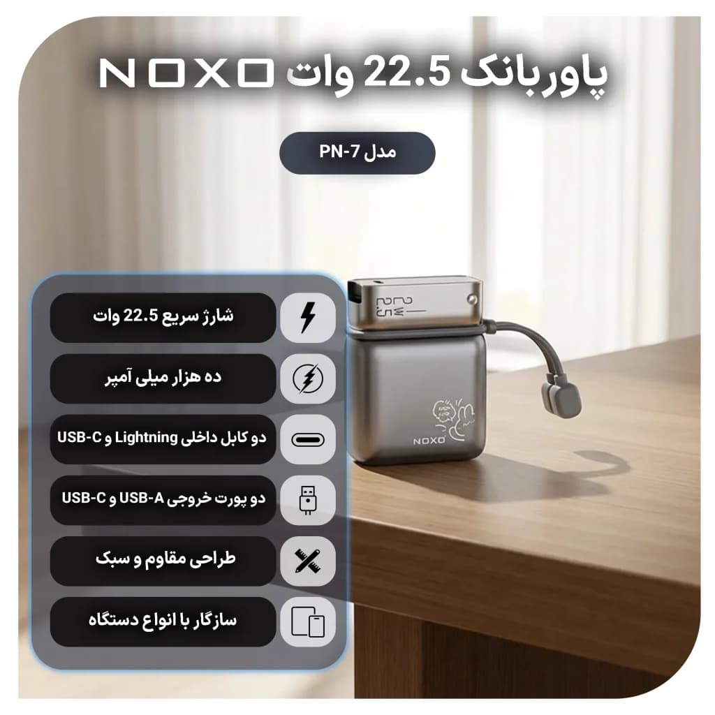 پاوربانک فست شارژ 22.5 وات نوکسو مدل PN-7 ظرفیت 10000 میلی آمپرساعت — تصویر ۴