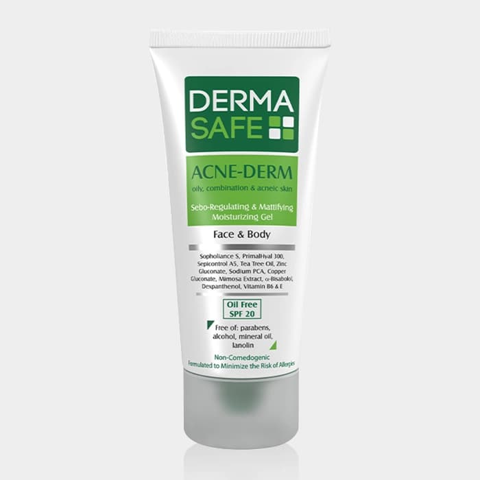 ژل مرطوب کننده آکنه درم درماسیف Derma Safe Acne-Derm Sebo-Regulating & Mattifying Moisturizing Gel 40g