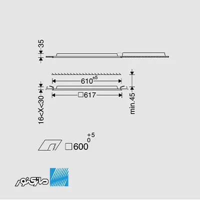 پنل 60*60 توکار 54 وات بک لایت برای سقف یکپارچه اپتیلد سری optimax مازی نور — تصویر ۲