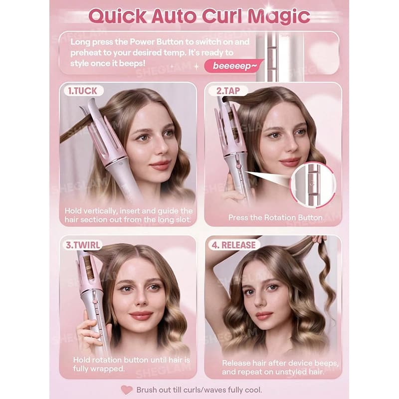 فر کننده و حالت دهنده مو شیگلم صورتی اورجینال مدل Cupids Charm One-Touch 25MM — تصویر ۷