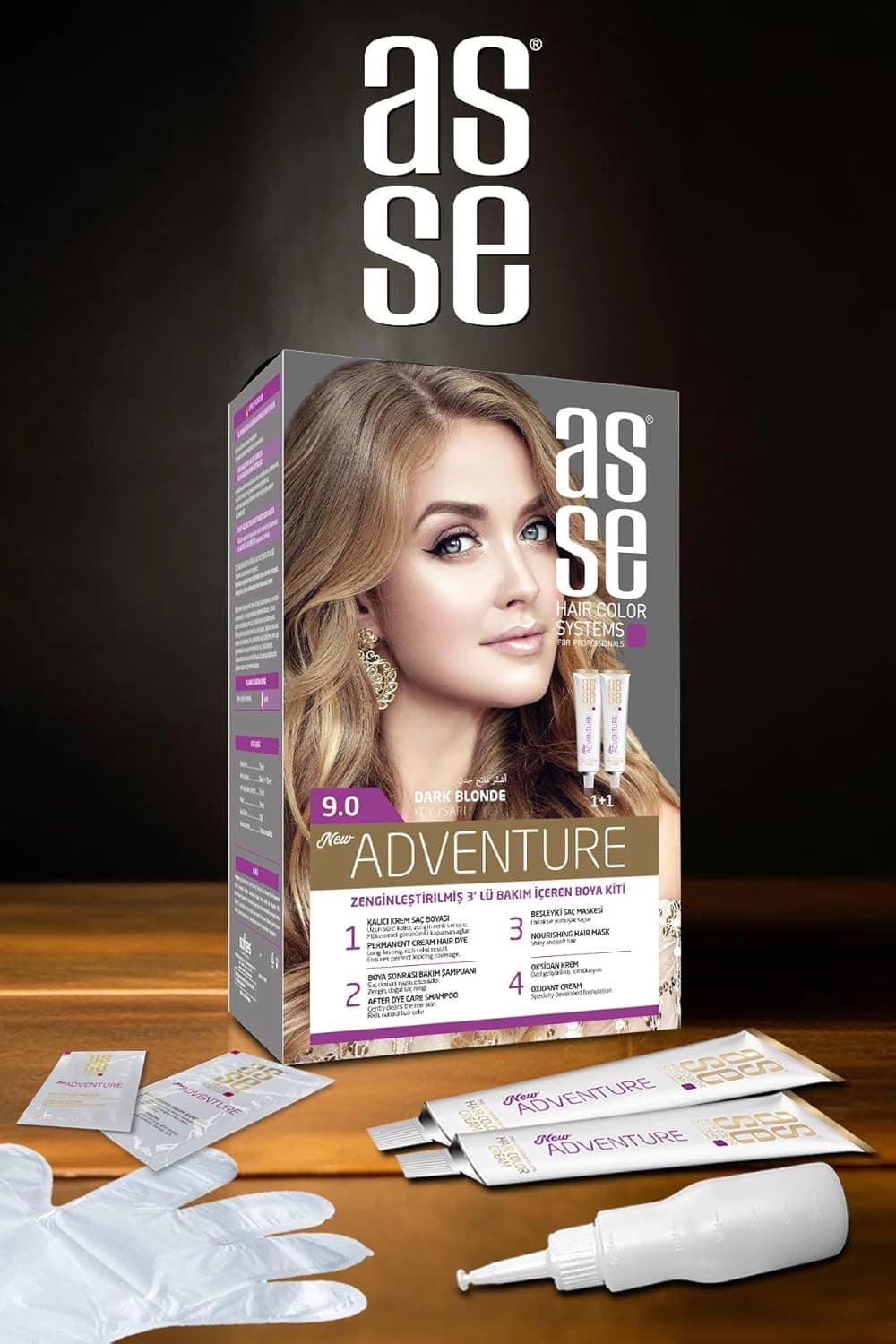 کیت رنگ موی بدون آمونیاک آسه ASSE بلوند تیره شماره 9.0 حجم 50+50 میل — تصویر ۱۱