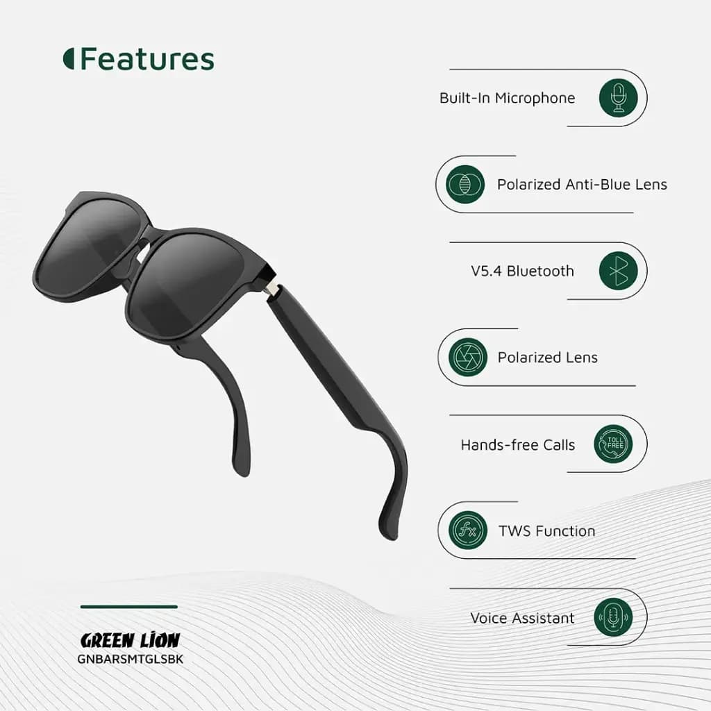 عینک هوشمند گرین لاین مدل Green Lion Barcelona Smart Glasses – Black — تصویر ۵