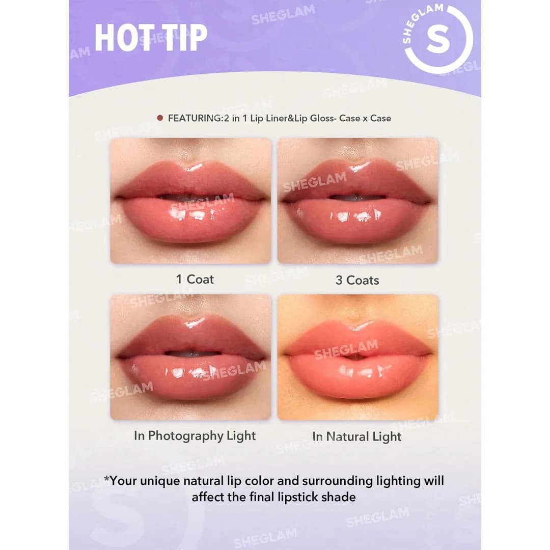خط لب و لیپ گلاس دو طرفه شیگلم مدل Lip Rules Liner & Gloss رنگ Play Fair — تصویر ۴