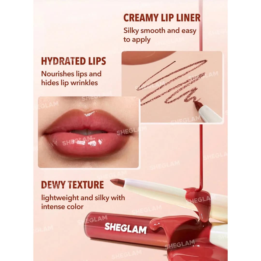 خط لب و لیپ گلاس دو طرفه شیگلم مدل Lip Rules Liner & Gloss رنگ Play fair — تصویر ۸