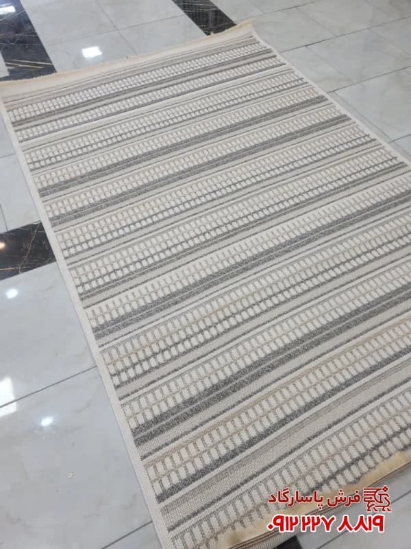 فرش طرح مراکشی کرم طوسی بافت لوپ — تصویر ۹