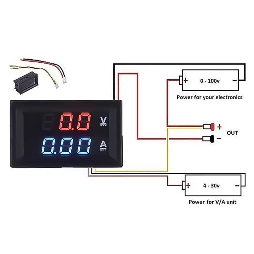ماژول ولت متر و آمپرمتر پنلی (روپنلی) 100V-10A آبی و قرمز مدل DSN-VC-288 — تصویر ۸