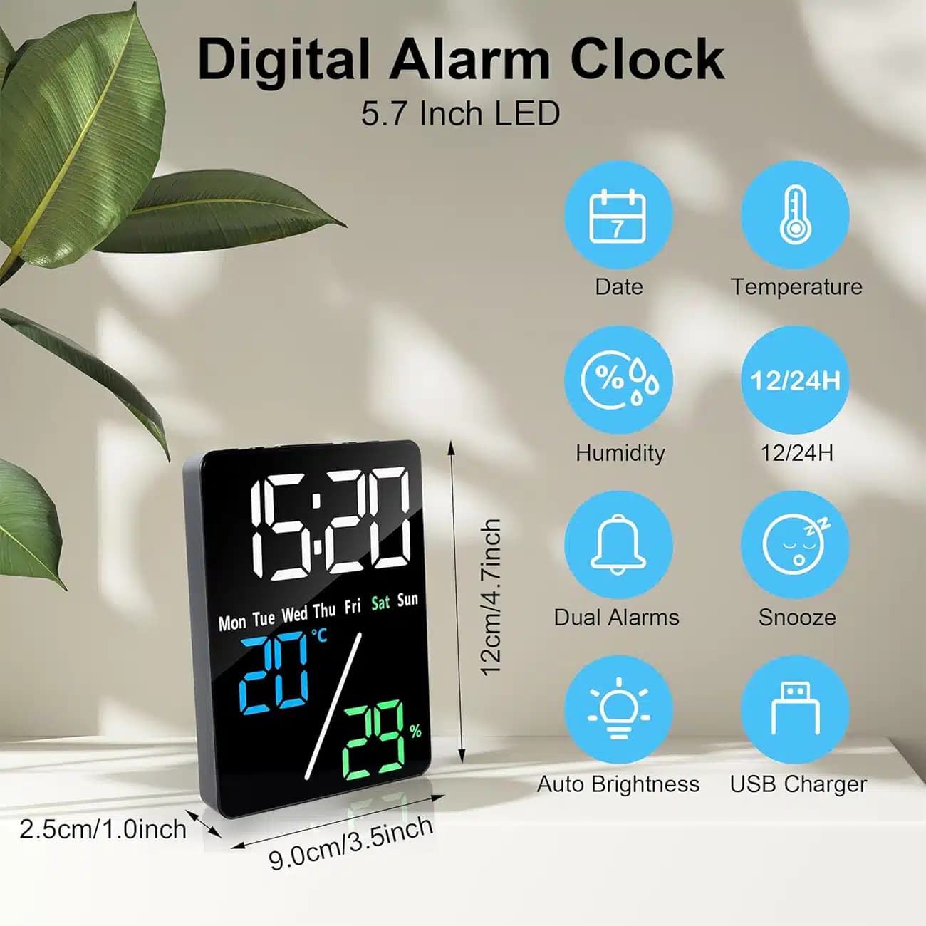 ساعت دیجیتال LED رومیزی مدل 5508 با نمایش دما و رطوبت — تصویر ۱۰