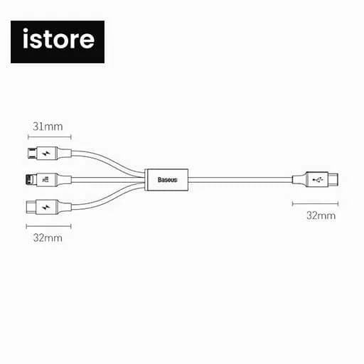 کابل تبدیل USB-C به لایتنینگ/USB-C/microUSB باسئوس مدل Rapid Series 3-IN-1 طول 1.5 متر نو با گارنتی — تصویر ۴