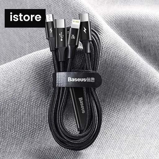 کابل تبدیل USB-C به لایتنینگ/USB-C/microUSB باسئوس مدل Rapid Series 3-IN-1 طول 1.5 متر نو با گارنتی — تصویر ۲