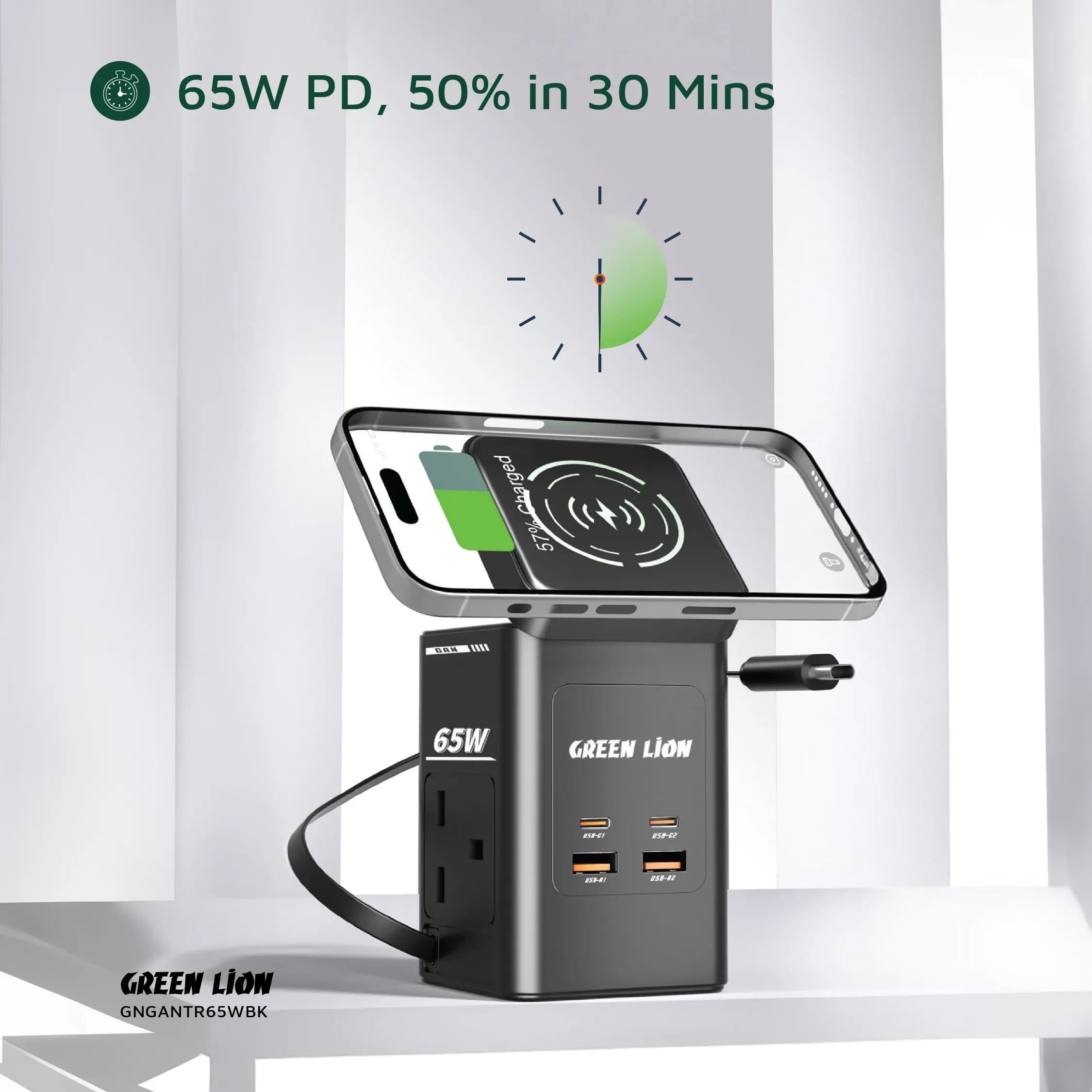 شارژر رو میزی و چند راهی برق گرین لاین مدل GL_GAN5 توان 65W — تصویر ۷
