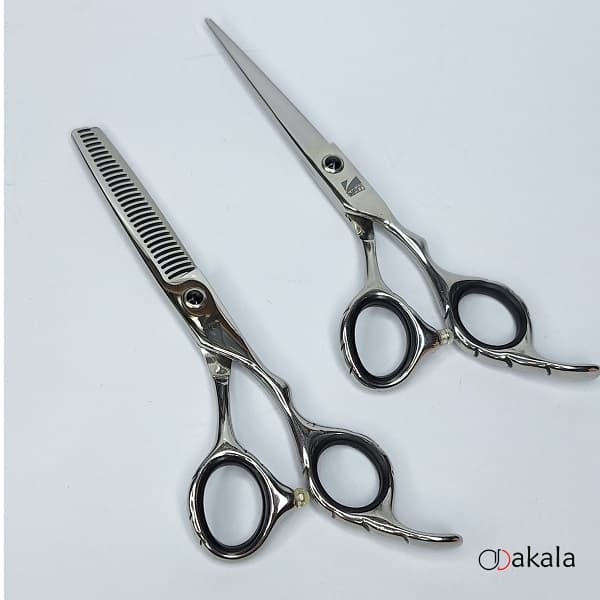 ست قیچی آرایشگری نقره ای تم مشکی بدون شیار صیام فینی 6 اینچ پلاس — تصویر ۱۰