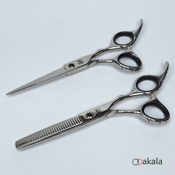 ست قیچی آرایشگری نقره ای تم مشکی بدون شیار صیام فینی 6 اینچ پلاس — تصویر ۹