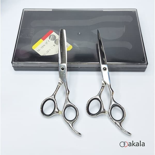 ست قیچی آرایشگری نقره ای تم مشکی بدون شیار صیام فینی 6 اینچ پلاس — تصویر ۷