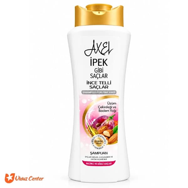 شامپو سر Axel مدل تقویت کننده و حجم دهنده حاوی عصاره روغن بادام و گل انگور 600 میل