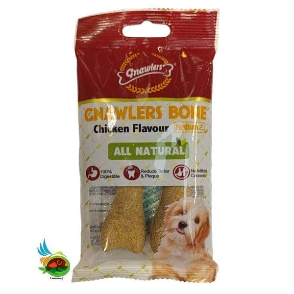 تشویقی استخوان سگ نژاد متوسط گناولرز طعم مرغ Gnawlers chicken flavour بسته ۲ عددی