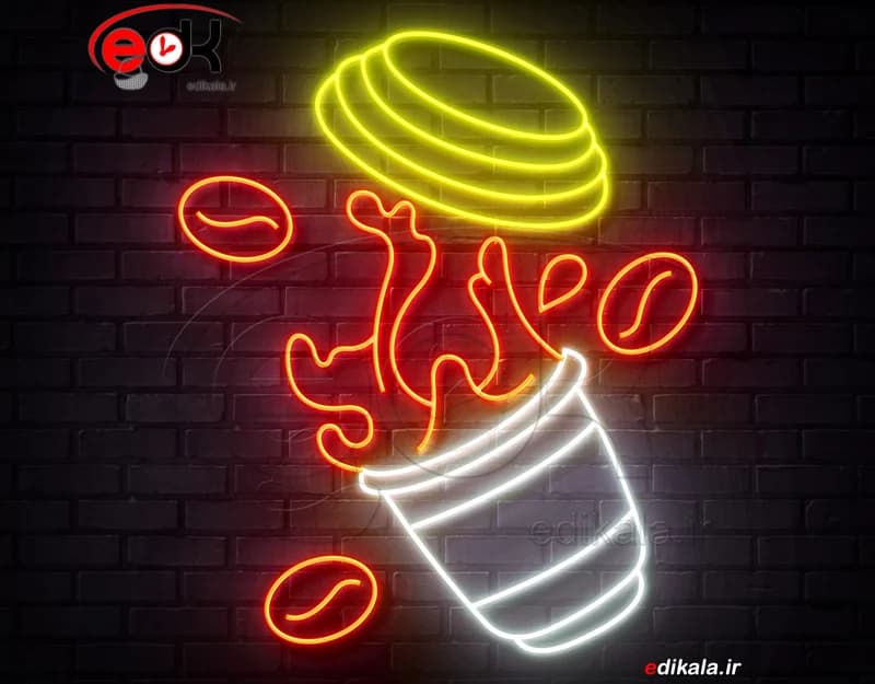 تابلو نئون طرح فنجان قهوه شماره 62 در ابعاد مختلف +آداپتور+ فایل کورل آماده برش — تصویر ۴