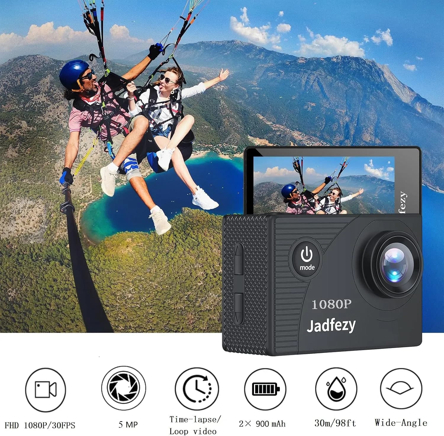 دوربین ورزشی و اکشن مدل 1080P برند Jadfezy مدل 1080P — تصویر ۴