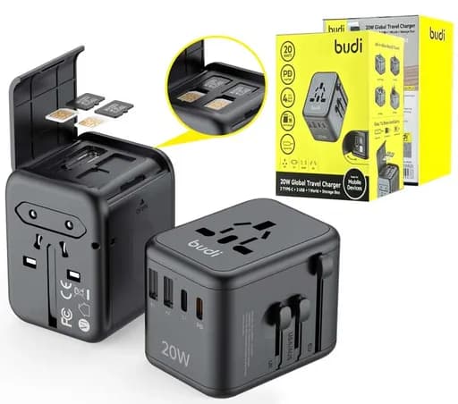 شارژر دیواری 20W GaN بودی PD و فست دارای سری های مختلف اتصال به پریز محفظه نگهداری اکسسوری با 4 پورت مدل AC358B20 با گارانتی 18 ماهه (6 ماه تعویض) — تصویر ۹