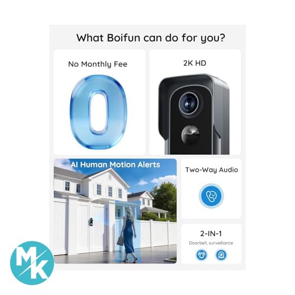 زنگ درب تصویری هوشمند BOIFUN 2.4G WiFi — تصویر ۱۰
