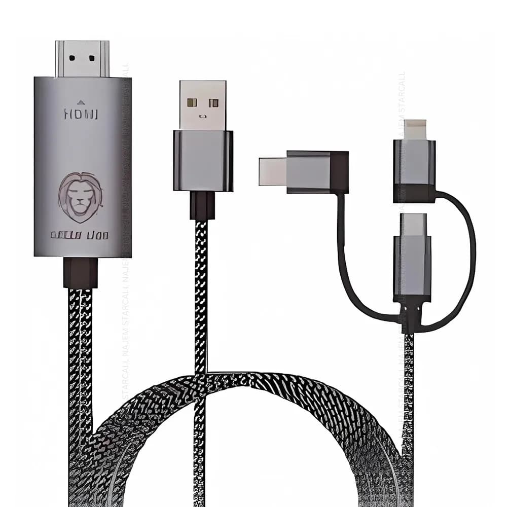 کابل 1.8 متر سه خروجی ، HDMI به تایپ سی ، لایتنینگ و میکرو (اندروید) گرین لاین — تصویر ۵