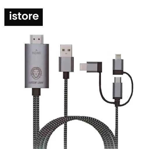 کابل 1.8 متر سه خروجی ، HDMI به تایپ سی ، لایتنینگ و میکرو (اندروید) گرین لاین — تصویر ۳