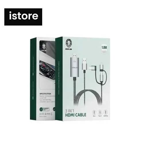 کابل 1.8 متر سه خروجی ، HDMI به تایپ سی ، لایتنینگ و میکرو (اندروید) گرین لاین — تصویر ۲