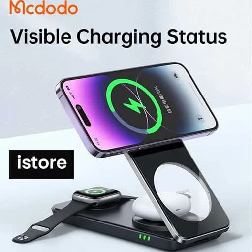 شارژر مگ سیف سفید 25وات و استند رومیزی مک دودو Mcdodo CH-1150 Wireless Magnetic Charger 3 in 1 — تصویر ۳
