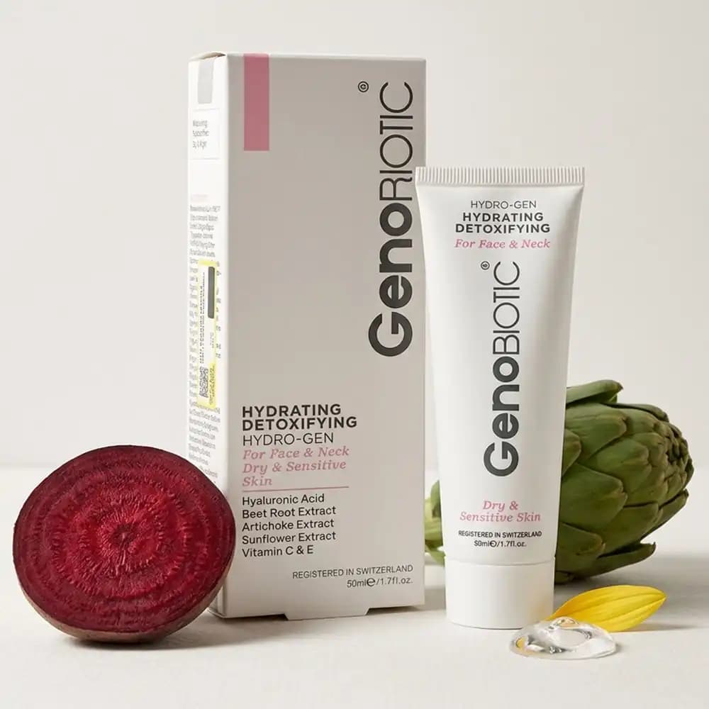 کرم آبرسان و سمزدای صورت و گردن ژنوبایوتیک (GenoBiotic) مناسب پوست خشک و حساس حجم 50 میلی لیتری — تصویر ۷