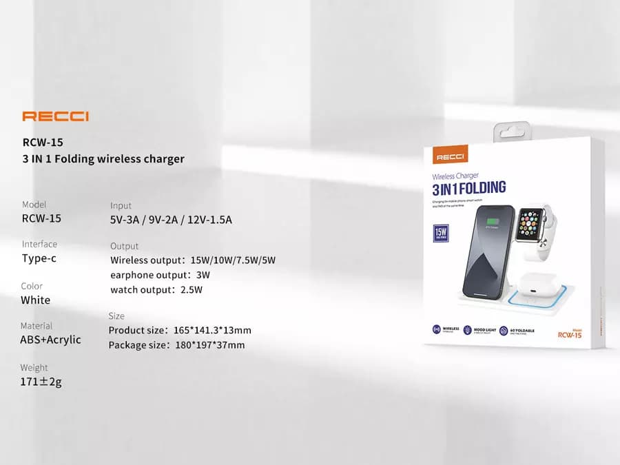 شارژر وایرلس رومیزی رچی Recci Magnetic Wireless Charger RCW-15 — تصویر ۶