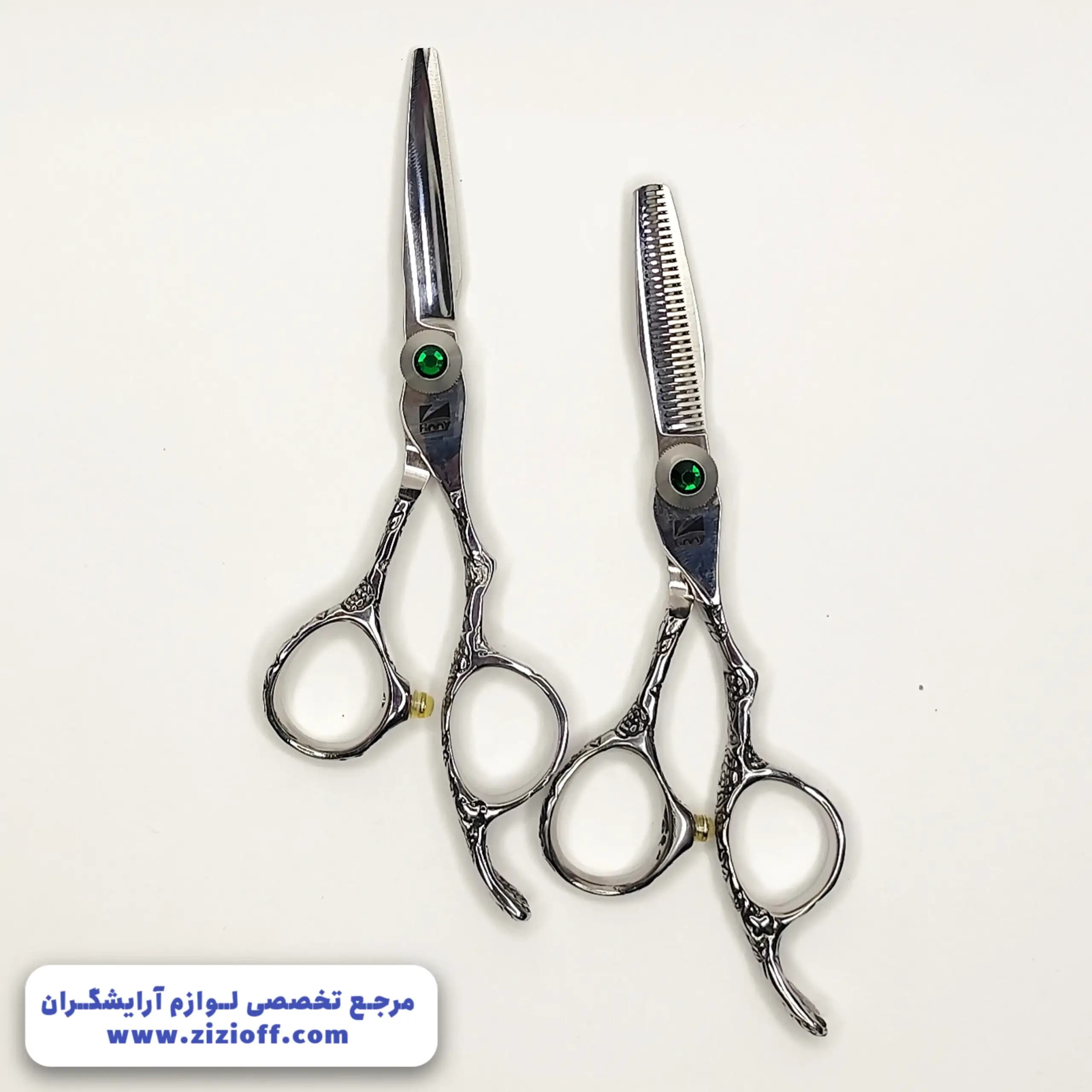 ست قیچی فینی نگین سبز 5/5 اینچ — تصویر ۵