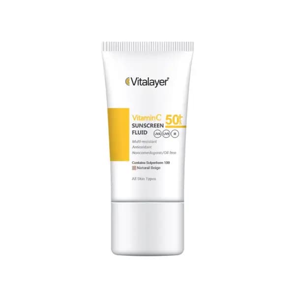 فلوئید ضد آفتاب ویتامین سی ویتالیر مناسب انواع پوست(بژطبیعی) 50میل Vitalayer Vitamin C Sunscreen Liquid Suitable for All Skin (beige) 50 ml — تصویر ۵