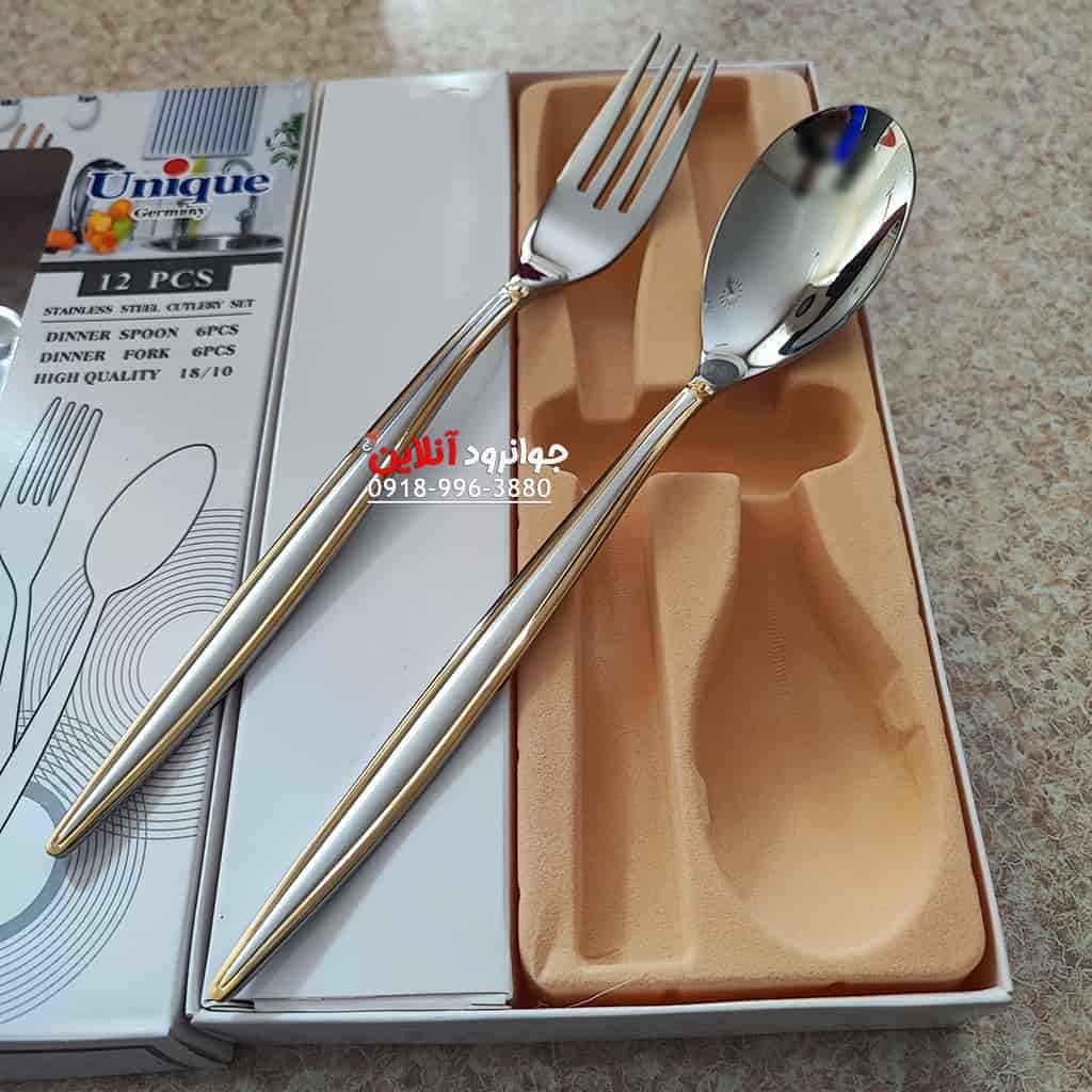 قاشق چنگال بسته یونیک طرح لیزری 12 عددی نیمه طلایی اروپایی UP-2 — تصویر ۶