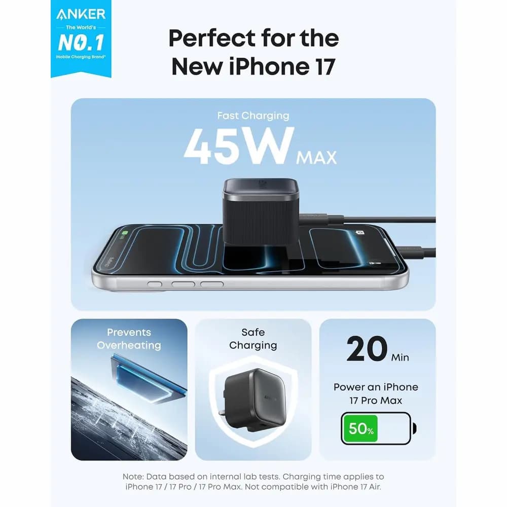شارژر دیواری ۴۵ وات انکر Anker Nano USB-C Charger 45W B2692 به همراه کابل USB-C to USB-C — تصویر ۸