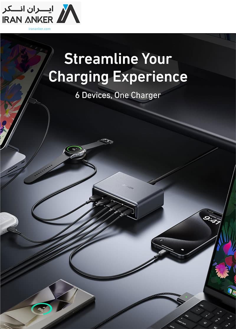 هاب شارژ 6 پورت انکر Anker Prime Charger 200W 6-Port GaN Charging Station مدل A2683 — تصویر ۹