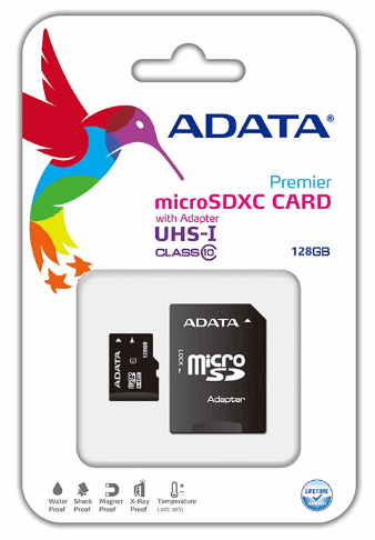 کارت حافظه microSDHC ای دیتا مدل premier کلاس ۱۰ استاندارد UHS-I U1 سرعت ۵۰MBps همراه با آداپتور SD ظرفیت ۱۲۸ گیگابایت