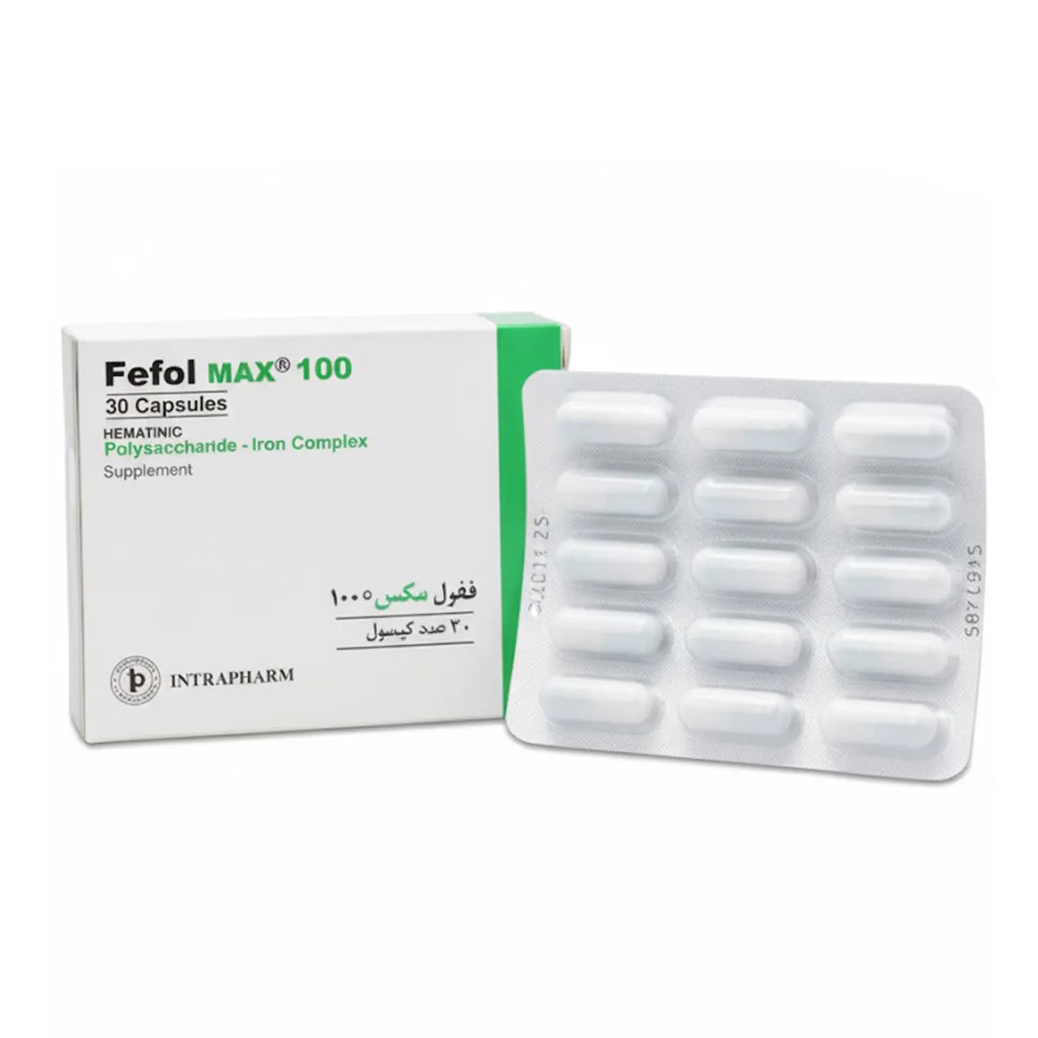 کپسول ففول مکس ۱۰۰ اینترافارم ۳۰ عددی | Intrapharm Fefol Max 100 Capsules – 30 Tablets