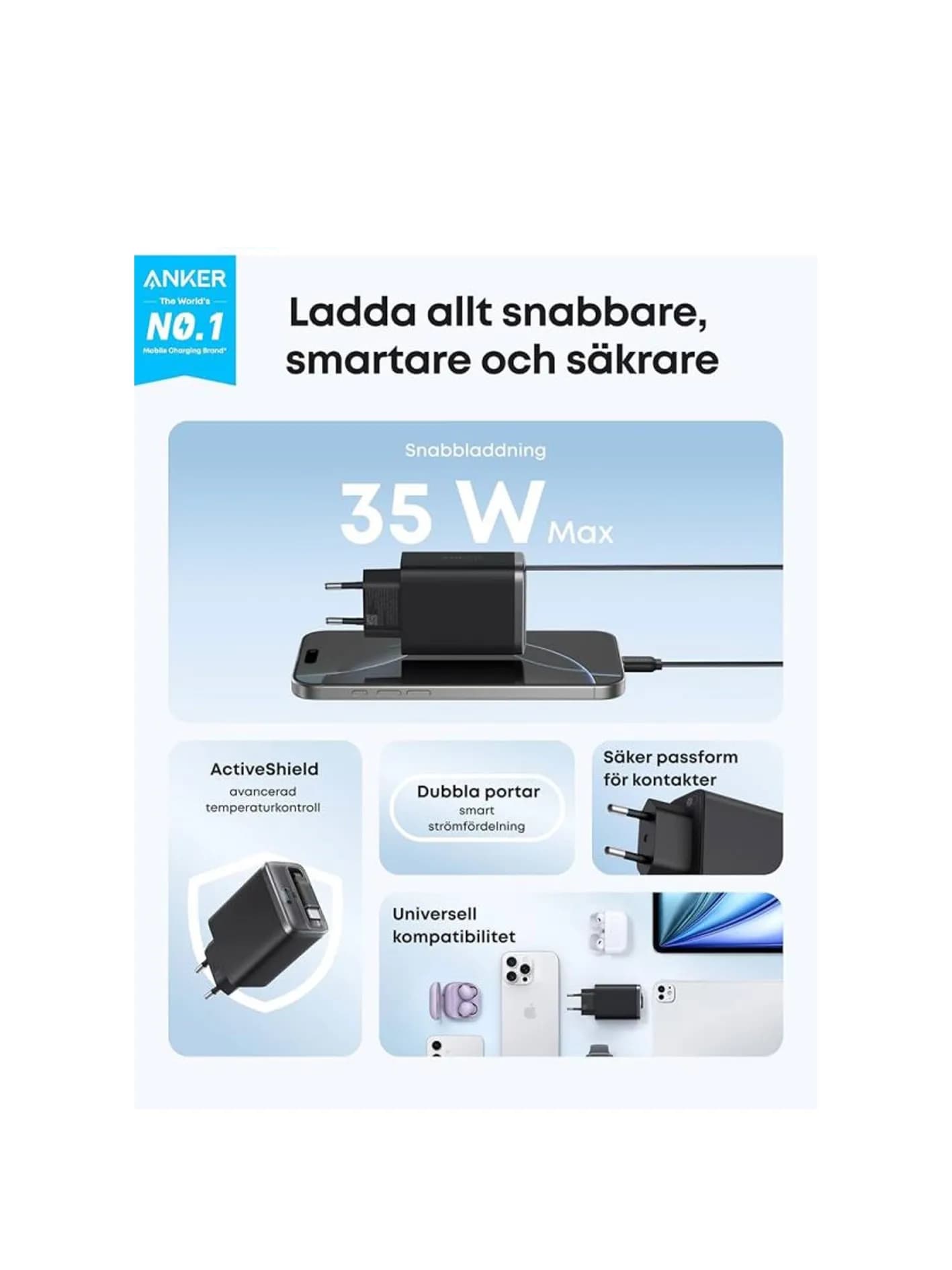 شارژر 35 وات انکر Anker USB-C Charger 35W مدل A2658 — تصویر ۳